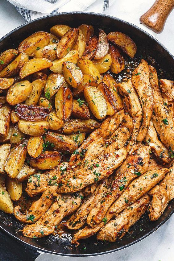 https://www.eatwell101.com/garlic-butter-chicken-and-potatoes-skillet?utm_term=potato+recipes&utm_campaign=7262995957